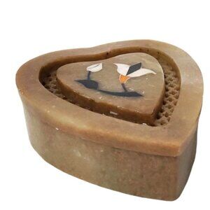 vintage 1970's handmade soapstone trinket box mother of pearl inlay